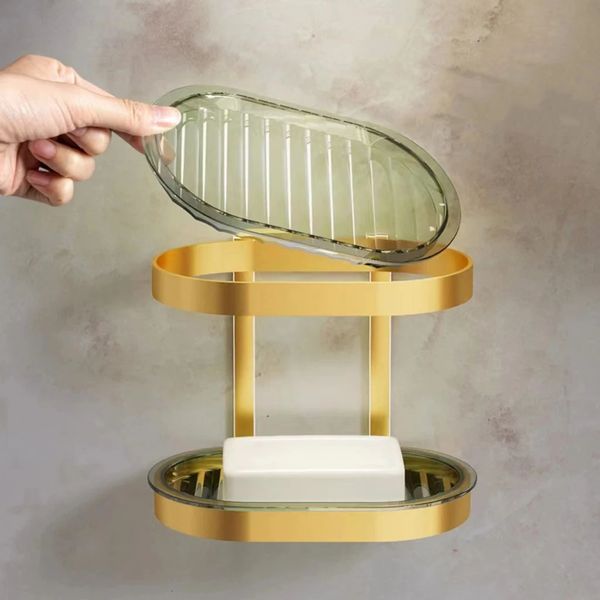 Wall-mounted soap dish with drainage for bathroom storage and organization