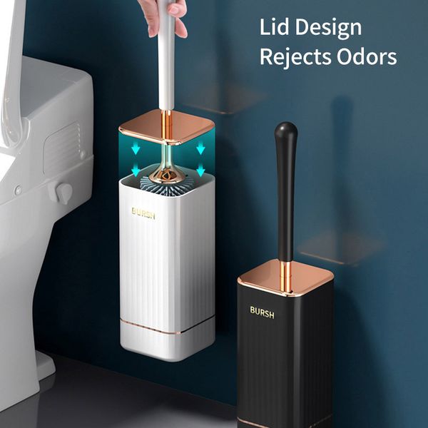 Wall-mounted toilet brush holder set for bathroom cleaning in tight spaces
