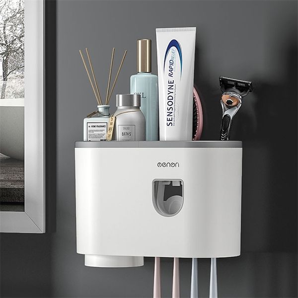 Wall-mounted toothpaste dispenser and toothbrush holder bathroom set