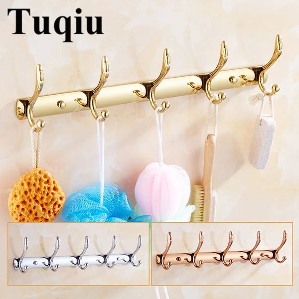 Wall-mounted towel racks in gold, chrome, or rose gold with vintage-style robe hooks for bathroom or kitchen use