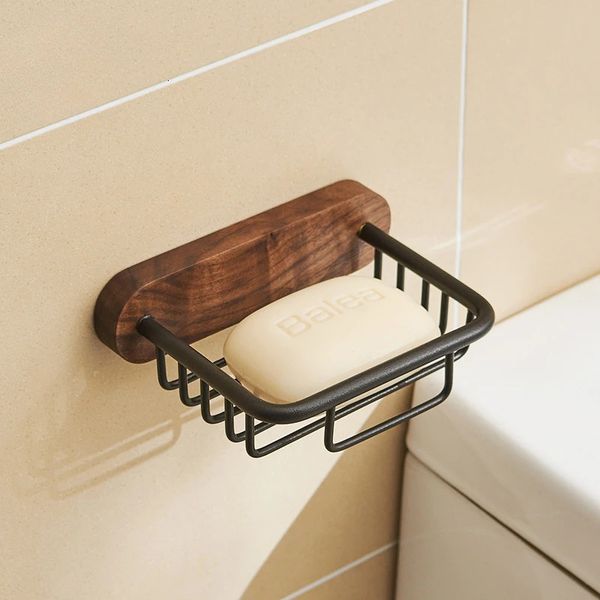 Walnut soap box with drain-free punch shelf, wall-mounted light bathroom soap rack
