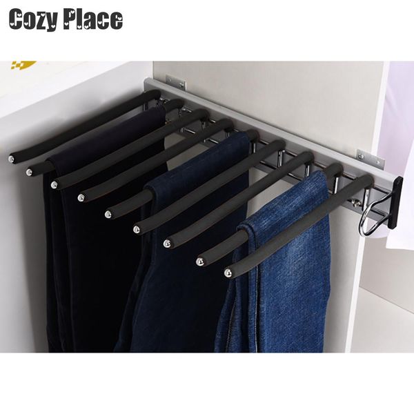 Wardrobe Trousers Rack Pull Out 9 Arms Pants Hanger Closet Rack Clothes Towel Organizer Rail Extendable Trousers Hanger L/R
