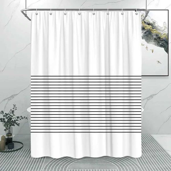 Washable fabric shower curtains with rural striped farmhouse design for bathroom decor
