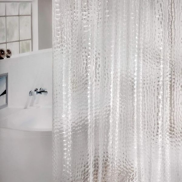 Water Cube shower curtain made of transparent waterproof 3D EVA material for bathroom bathtubs, includes hooks