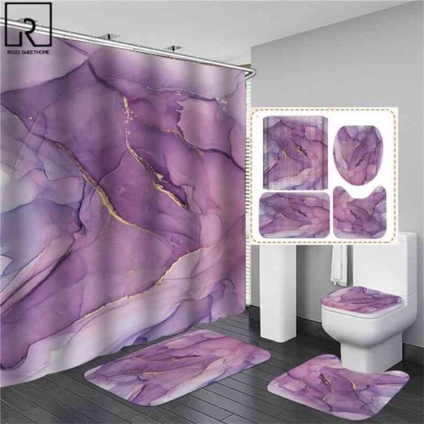 Waterproof 3D geometric art shower curtains with hooks, flannel mats, and rugs for stylish bathroom decor