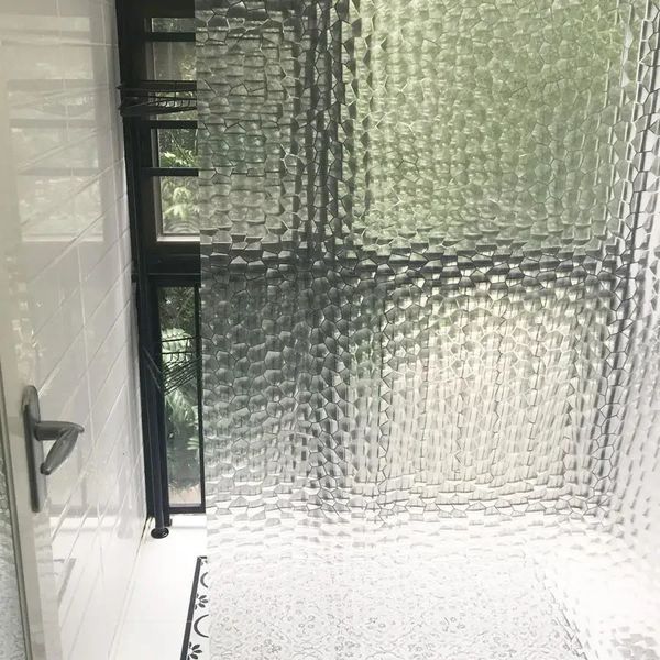Waterproof 3D shower curtain with hooks, thickened and sheer for wide bathrooms