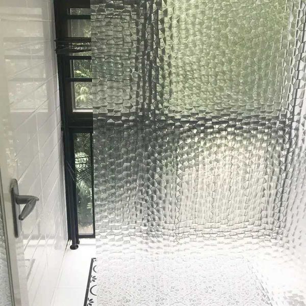 Waterproof 3D shower curtain with hooks, thickened transparent design for spacious bathrooms