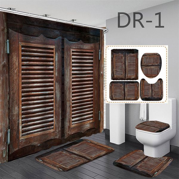 Waterproof 3D wood grain patterned polyester shower curtain for bathroom doors