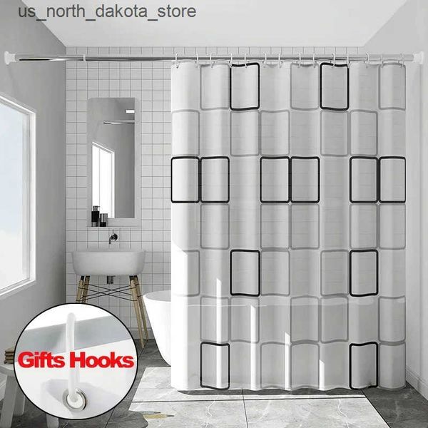 Waterproof and mildew-resistant PE EVA shower curtains with hooks, made from self-produced fabric, model J241205