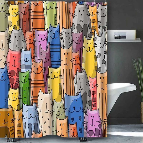 Waterproof animal-themed bathroom shower curtains with 12 hooks, free shipping for home decor