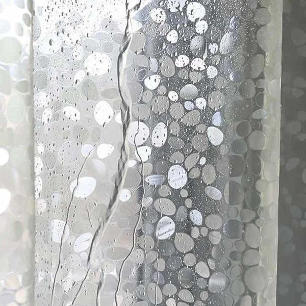 Waterproof European shower curtain set with 3D pebble design and hooks, size W240808