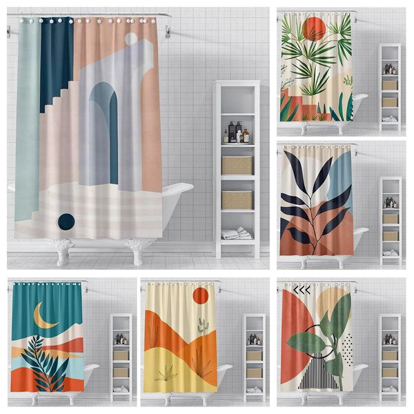 Waterproof fabric bathroom shower curtains in modern designs, available in sizes 180x200, 240x200, and 250x120