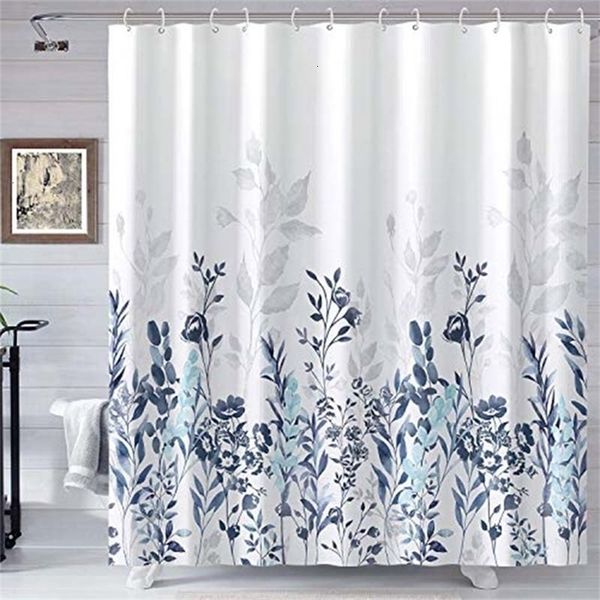 Waterproof floral digital print shower curtain and matching bath mat set
