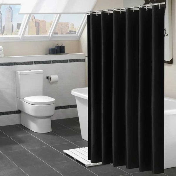 Waterproof modern black shower curtain in solid color, large and wide for bathrooms