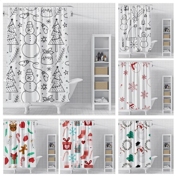 Waterproof modern Nordic-style Christmas shower curtains for home and bathroom decor