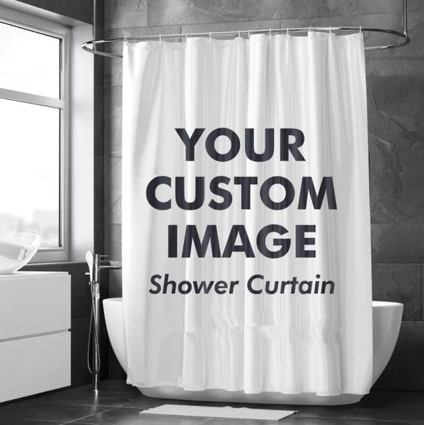 Waterproof personalized shower curtains with hooks for bathroom decoration, made of polyester and available for direct POD customization
