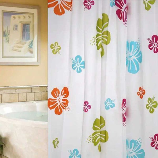 Waterproof PEVA shower curtain set includes 12 hooks, measuring 71x79 inches, perfect for bathroom decoration and washable for easy care
