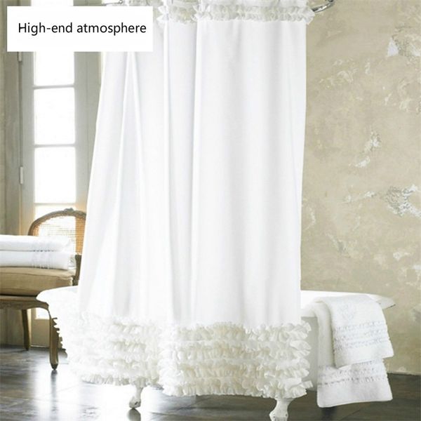 Waterproof polyester lace shower curtain for elegant bathroom decor in solid wood style