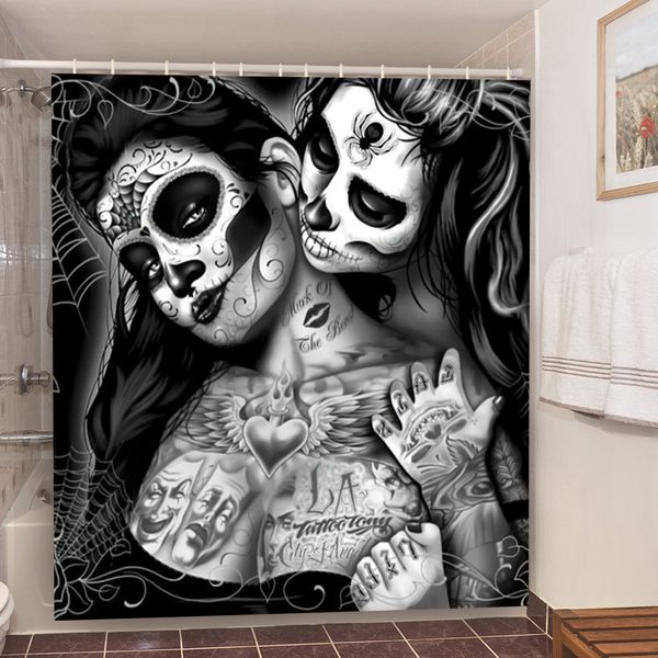 Waterproof polyester shower curtain featuring a gothic skull design, perfect for Halloween or adding a sexy, romantic vibe to your bathroom decor