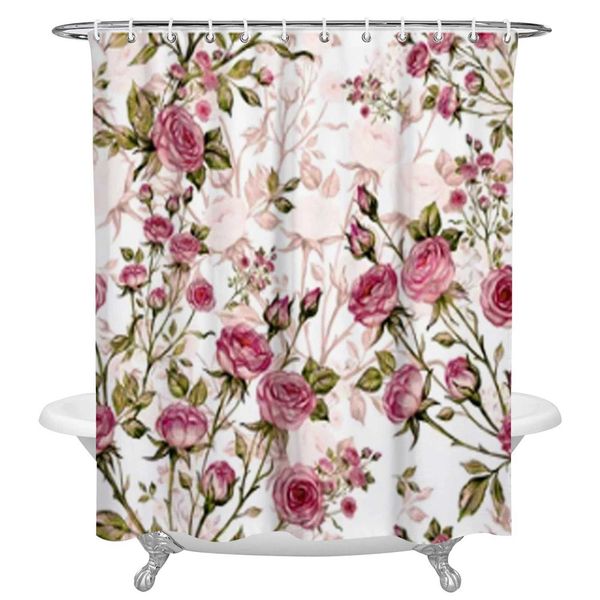 Waterproof polyester shower curtains featuring a rose bouquet design, perfect for home and bathroom decor