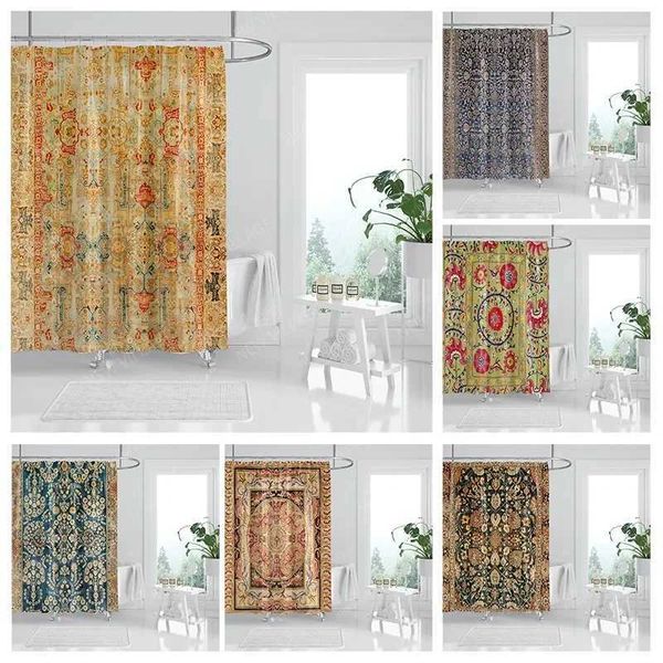 Waterproof shower curtain 180x200cm, boho vintage bathroom decor, M240824