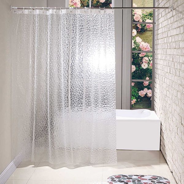 Waterproof thickened 3D clear shower curtain with hooks for bathroom decor