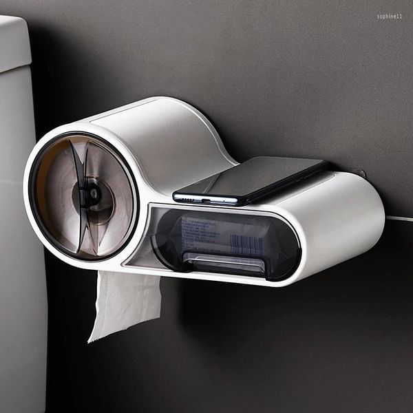 Waterproof wall-mounted shelf for organizing toilet paper, shampoo, soap, and other bathroom essentials - a sleek storage solution