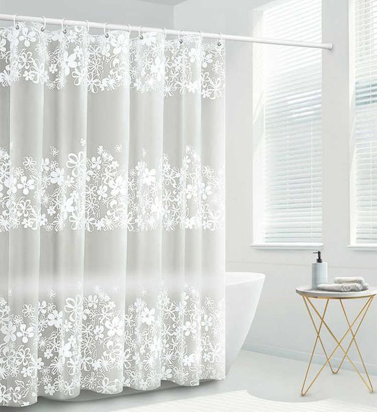 Waterproof white floral tulle curtains for living room and kitchen, quick-drying shower curtains