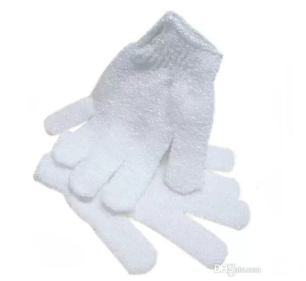 White nylon exfoliating shower gloves for spa massage and dead skin removal, available wholesale