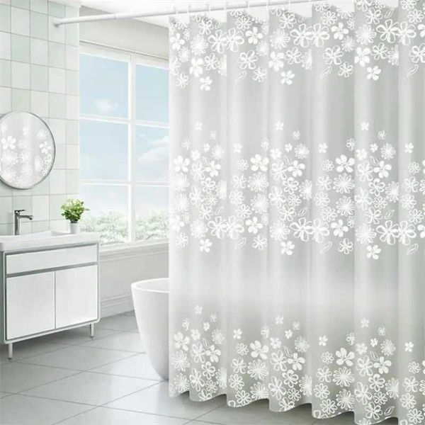 White rattan waterproof PEVA shower curtain set with hooks for bathtub, mildew-resistant transparent screen W240808