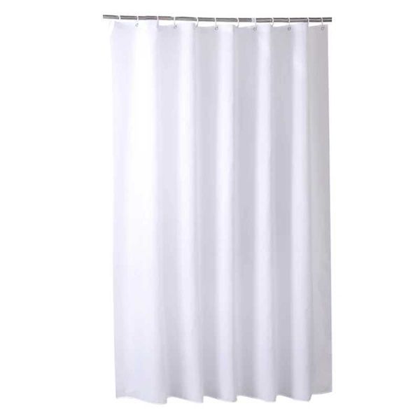 White waterproof shower curtains in solid colors, ideal for hotel bathrooms and bathtubs, featuring hooks for easy hanging