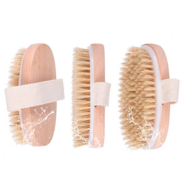 Wooden oval bath brush with soft bristles for dry skin, natural body massage, and spa shower use, handle-free design SN2460