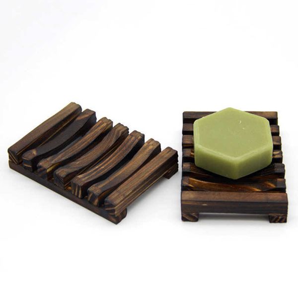 Wooden soap dish and rack with charcoal finish for bathroom or shower storage, customizable stand tray S2411152