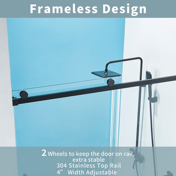 X01-Black-New Product Chrome Tempered Glass Single Sliding Shower Screen Stainless Steel Frameless Shower Door