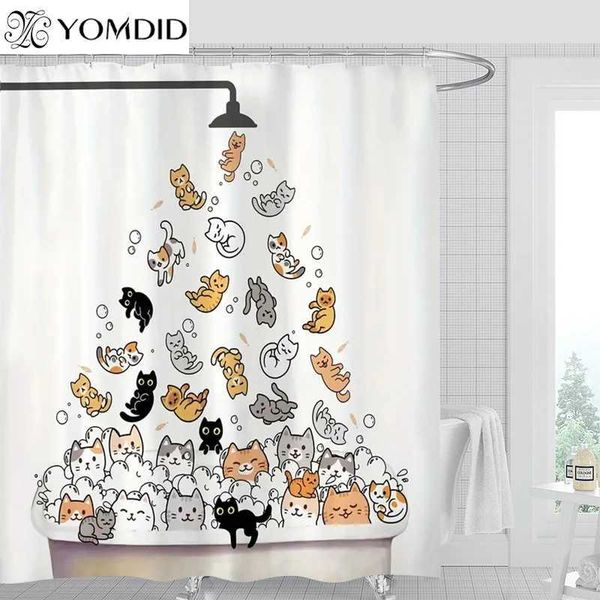 YOMDID 1/4pcs Adorable Cat Design Shower Curtain Set with 12 Hooks, Polyester Bathroom Decor Y240815